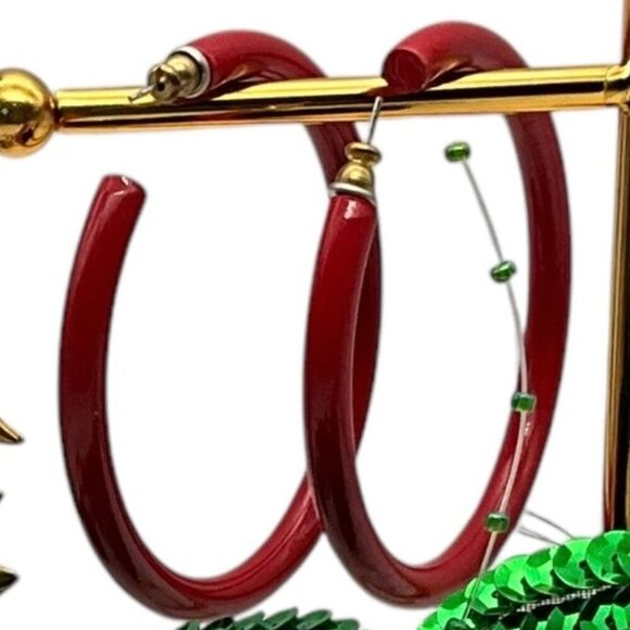 Vintage Jewelry - Vintage Red Hoop Earrings - Enamel 2.5 in